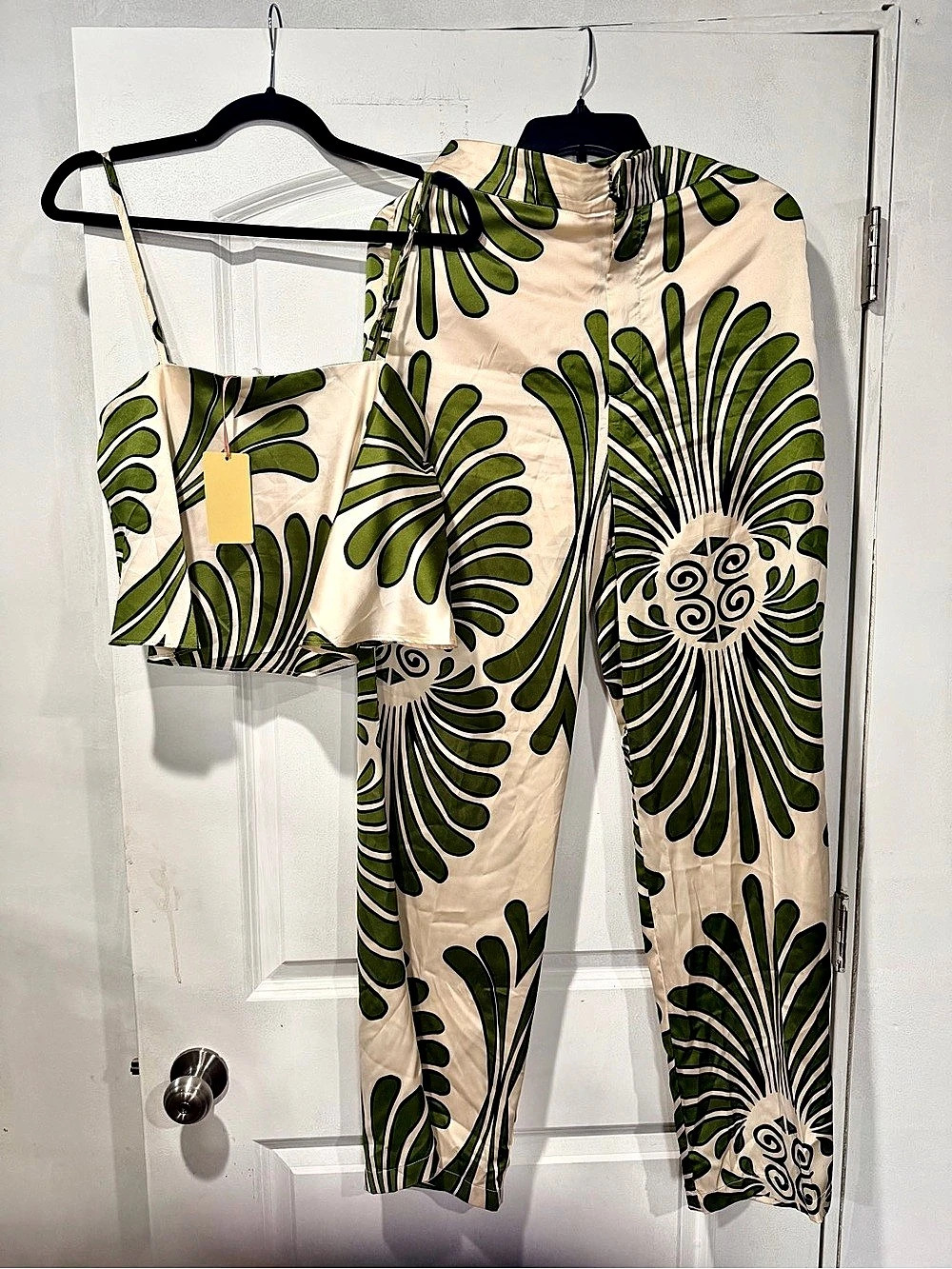 NWT Entro Printed Wide Leg Jumpsuit in Green & Cream